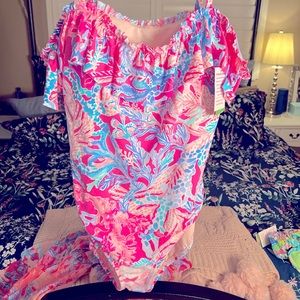 Lilly Pulitzer Fiesta one piece swimsuit size 14 NWT and matching wrap NWOT